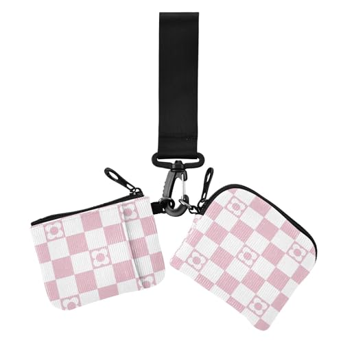 Peach Checkerboard Damen Kleingeldbörse Kartenetuis Slim Portable Wristlet Wallet Schlüsselhalter mit Schlüsselanhänger für den täglichen Gebrauch, 2 Packungen, Pfirsich-Schachbrett, 1 size, Casual von Amooorous