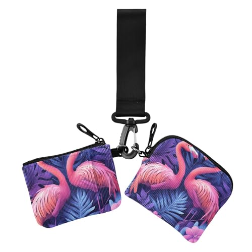 Peach Flamingos Damen Kleingeldbörse Kartenetuis Dünn Flach Kleingeld Geldbörse Schlüsselhalter mit Armband für Damen 2 Packungen, Pfirsich-Flamingos, 1 size, Casual von Amooorous