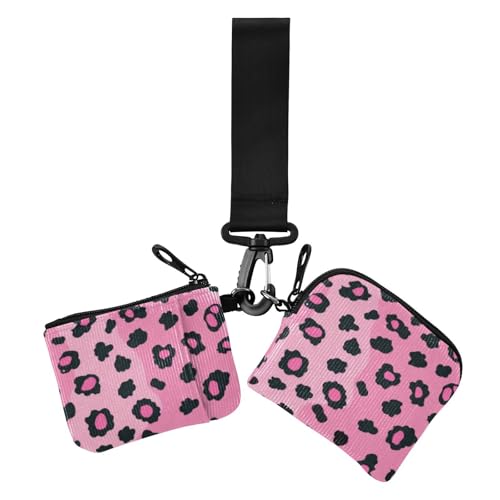 Peach Leopard Damen Geldbörsen Kartenetuis Slim Portable Münzbörse Geldbörse Tasche mit Handgelenkschlaufe für Frauen 2 Packungen, Peach Leopard, 1 size, Casual von Amooorous