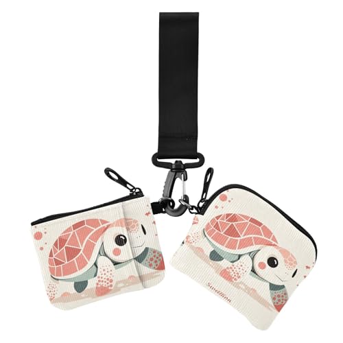 Peach Sweet Cartoon Turtle Dual Coin Purse Credit Card Holder Wallet Mini Fashion Card Organizer Purse with Zipper Coin Pocket for Daily Use 2 Pcs, Pfirsich süße Cartoon-Schildkröte, 1 size, Casual von Amooorous
