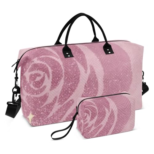 Pfirsichfarbene Goldrosen-Seesäcke, Wochenendtasche, Workout-Tasche mit verstellbarem Riemen für Trekking, 2-teiliges Set, Pfirsich-Gold-Rose, 1 size von Amooorous