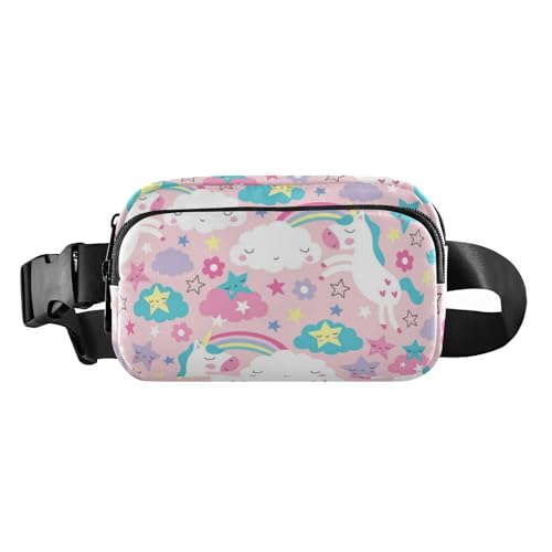 Pfirsichfarbene süße Einhorn-Umhängetasche, Hüfttasche für Herren und Damen, kleine Crossbody-Tasche mit verstellbarem Riemen für Workout, Laufen, Wandern, Pfirsichfarbene niedliche Einhörner, 1 size von Amooorous