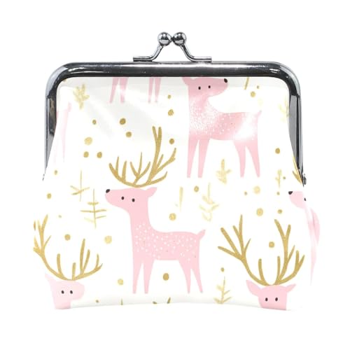 Pfirsichgold Weihnachten Elch Damen Kleine Leder Münzbörse Praktischer Münzhalter für Frauen von Amooorous