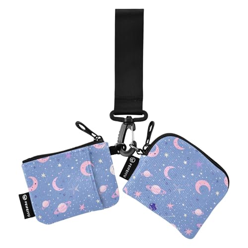 Planet Of Peach and Blue Stars Dual Coin Purse Credit Card Holder Wallet Slim Portable Business Card Case Money Organizer with Keychain for Daily Use 2 Pcs, Planet aus Pfirsich und blauen Sternen, 1 von Amooorous