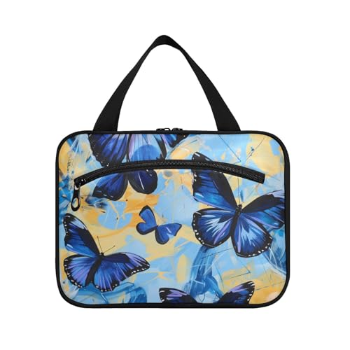 Psychedelic Blue Butterfly Reise-Kulturbeutel zum Aufhängen, mit Haken, waschbar, Designer-Kulturbeutel für Toilettenartikel für Herren, Reise-Bolso de Mano para Hombre L von Amooorous