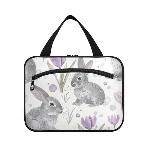 Puple Lily Calla Cute Bunnies Kulturbeutel zum Aufhängen für Frauen mit Haken, Designer-Kosmetik-Make-up-Tasche für Herren, Toilette, Bolso de Mano para Hombre L von Amooorous