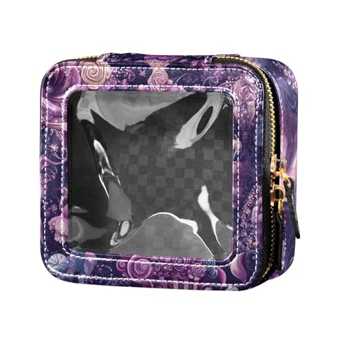 Purple Kingdom Mini-Make-up-Tasche, transparent, Leder, Kulturbeutel, Make-up-Tasche, Organizer für Damen von Amooorous