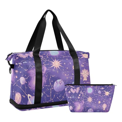 Purple Mysterious Universe Planet Reisetasche, Turnbeutel, Wochenend-/Übernachtungstasche, mit verstellbarem Riemen, für Reisen, wasserdicht, Violetter geheimnisvoller Universumsplanet, 1 size von Amooorous