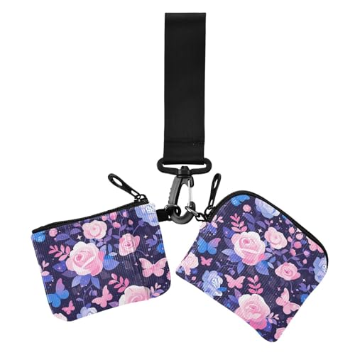 Purple Peach Elegant Blooms Damen Dual Wallets Visitenkartenetuis Kleine Tragbare Kreditkartenetui mit Reißverschlusstasche für Arbeit Reisen 2 Packungen, Lila Pfirsich elegante Blüten, 1 size, Casual von Amooorous