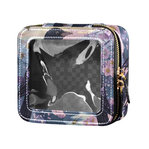 Reise-Make-up-Tasche, Cartoon-Motiv, niedlich, europäische Sterne, Violett, transparent, wasserdicht, Reise-Kulturbeutel, Make-up-Organizer für Reisen von Amooorous