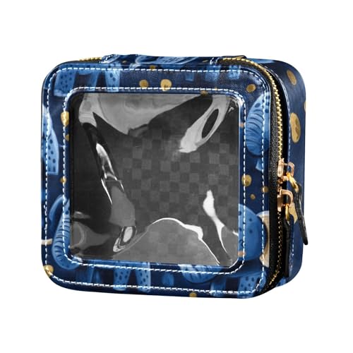 Reise-Make-up-Tasche aus Leder, Motiv: Cartoon-Elefantenmotiv, transparent, Mini-Make-up-Behälter für Damen von Amooorous