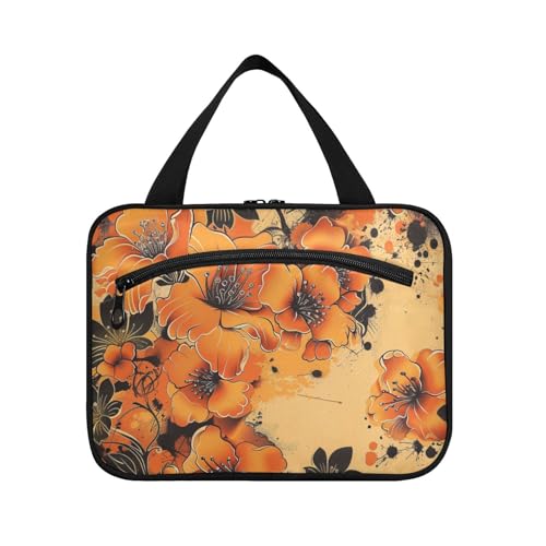 Reise-Make-up-Tasche für Damen, Vintage-Stil, mit Haken, kompakte Designer-Tasche mit Reißverschluss, für Camping, Bolso de Mano Para, Hombre L, Orange und Schwarz Reise-Make-up-Tasche für Damen, Vintage-Stil, mit Haken, kompakte Designer-Tasche mit Reißverschluss, für Camping, Bolso de Mano Para, Hombre L, Orange und Schwarz von Amooorous