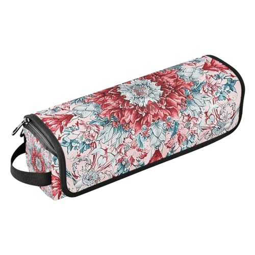 Reise-Werkzeugtasche mit herausnehmbarer, hitzebeständiger Matte, tragbarer Haarstyling-Werkzeug-Organizer für Glätteisen, heiße Werkzeuge und Haarpflege-Zubehör, rote Boho-Blumen, chinesische von Amooorous