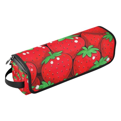 Reise-Werkzeugtasche und hitzebeständige Matte mit Reißverschluss, doppellagig, Reise-Tragetasche für Lockenstab Glätteisen, flacher Haartrockner, niedliches Cartoon-Obst, Erdbeeren, Damen-Essentials von Amooorous