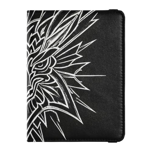 Reisepasshülle aus Leder, abstraktes geometrisches Totem-Design, dekorativ, für Reisen, Damen, Impfkartenhalter, Kombi-Reisepasshülle mit RFID-Blockierung, ultradünn, Schwarz, Schwarzes abstraktes von Amooorous