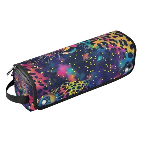 Reisetasche für Haar-Werkzeug, mit hitzebeständigem Pad, Aufbewahrungstasche für Glätteisen, Glätteisen, Lockenstäbe, Regenbogen-Glitzer, Leopardenmuster, tragbarer Organizer von Amooorous