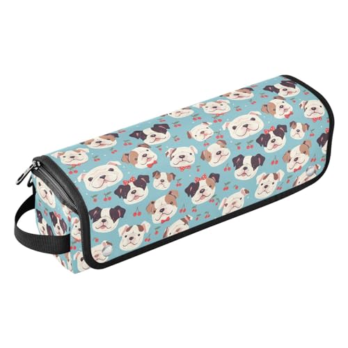 Reisetasche mit Cartoon-Motiv, kleine Bulldogge, Kirsche, mit abnehmbarer hitzebeständiger Matte, Heizwerkzeug, Reisetasche, Organizer für Glätteisen, Lockenstab, Haartrockner, Haar-Accessoires von Amooorous