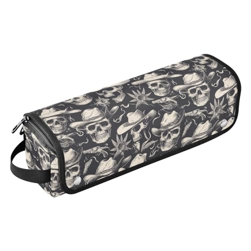 Reisetasche mit Cowboy-Motiv, mit abnehmbarer hitzebeständiger Matte, Tragetasche, flacher Lockenstab, wasserdichter Organizer für Lockenstab, Glätteisen, flaches Haar, Schwarz und Weiß von Amooorous