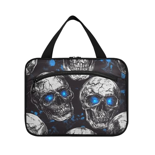 Reisetasche mit Horror-Totenkopf-Motiv, blau, neonfarbene Augen, Halloween, zum Aufhängen, für Herren, mit Haken, Designer-Notwendigkeiten, Snack-Tasche für Zubehör, Muss für Reisen, Cartera para Reisetasche mit Horror-Totenkopf-Motiv, blau, neonfarbene Augen, Halloween, zum Aufhängen, für Herren, mit Haken, Designer-Notwendigkeiten, Snack-Tasche für Zubehör, Muss für Reisen, Cartera para von Amooorous