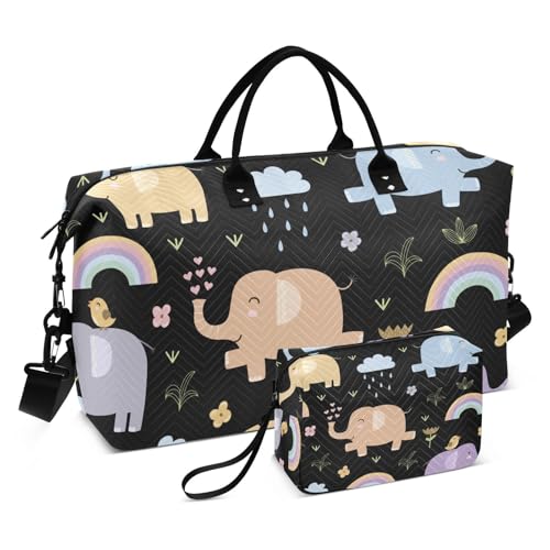 Reisetasche mit buntem Cartoon-Elefantenmotiv, für Wochenendausflüge, Fitnessstudio, Sport, Seesack mit verstellbarem Riemen für Trekking, multifunktional, Bunter Cartoon-Elefant, 1 size von Amooorous