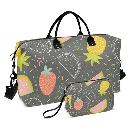 Reisetasche mit buntem Obstmuster, Wochenendreisen, Übernachtungstasche, Turnbeutel mit verstellbarem Riemen für Trekking, faltbar, Bunte Obstmuster, 1 size von Amooorous