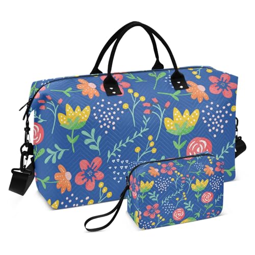 Reisetasche mit einfacher Blume, für den Wochenender, Übernachtungstasche, Sporttasche, Kulturbeutel für Trekking, großes Fassungsvermögen, blaue einfache Blume, Einheitsgröße, Blaue, einfache Blume, von Amooorous