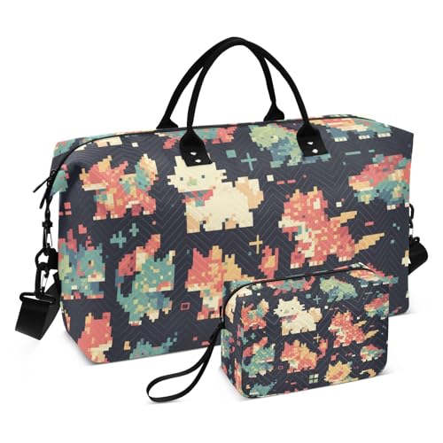 Reisetasche mit niedlichem Dinosaurier-Motiv, Cartoon-Motiv, für Wochenend/Übernachtung, Sporttasche, Turnbeutel mit Kulturbeutel für Sport, große Kapazität, Niedlicher Cartoon-Dinosaurier im von Amooorous