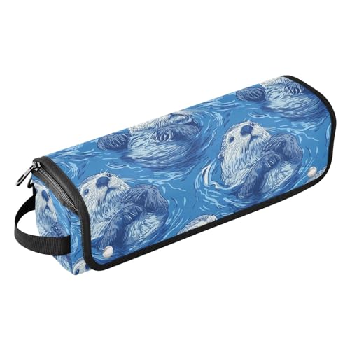 Reisetasche mit niedlichem blauen Otter-Design, mit Eisenmatte, wasserdicht, Reise-Organizer für Lockenstab, Glätteisen, flacher Haartrockner, Reisetasche für Damen von Amooorous
