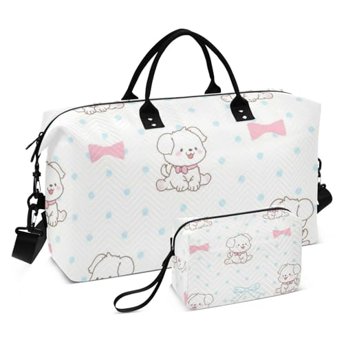 Reisetasche mit niedlicher weißer Hundeschleife, Reisetasche, Wochenendtasche, Übernachtungstasche, Fitnessstudio, Sport, Seesack mit verstellbarem Riemen für Trekking, multifunktional, niedliche Reisetasche mit niedlicher weißer Hundeschleife, Reisetasche, Wochenendtasche, Übernachtungstasche, Fitnessstudio, Sport, Seesack mit verstellbarem Riemen für Trekking, multifunktional, niedliche von Amooorous