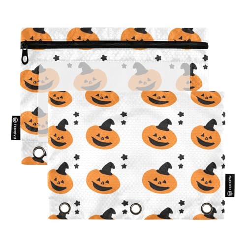 Reißverschluss-Mappe mit transparentem Fenster, gelb, Halloween-Kürbis-Kunststoff-Federmäppchen, große Kapazität, 3 Ringe, Reißverschlussbuch zur Aufbewahrung von Schulstudenten, Lehrerbedarf von Amooorous