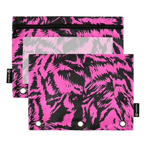 Reißverschluss Stifttaschen mit klarem Fenster schwarz und Pfirsich Druck Farbe Stift Fall klar Fenster und Ösen Abdeckung 3 Ringe für Büro Schulbedarf Kosmetik mehrfarbig 2 Stück von Amooorous