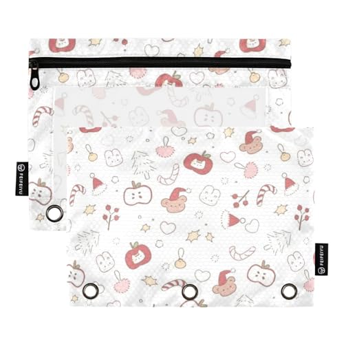 Reißverschluss für 3 Ringe, Ordner mit transparentem Fenster, weiß, für Weihnachten, Party, große Federmäppchen mit Reißverschluss, verstärkte Ösen, Federmäppchen, 3 zur Aufbewahrung von Schul- und von Amooorous