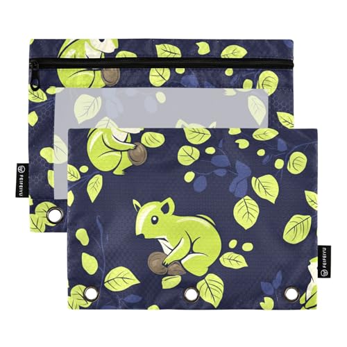 Reißverschluss für 3 Ringe mit klarem Fenster Eichhörnchen Haselnuss Kalk grün und Marineblau nahtlose Bild nahtlose Muster_38684_2 große Federmäppchen in gemischten Farben 3 Ringe Federmäppchen von Amooorous