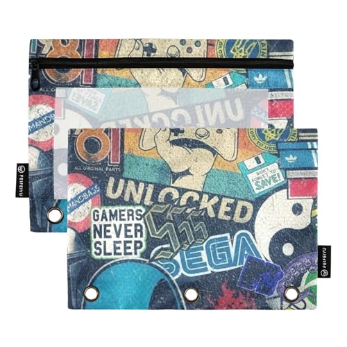 Reißverschluss für Ordner mit 3 Ringen, mit transparentem Fenster, bunt, schillerndes Graffiti, großes Federmäppchen in verschiedenen Farben, Taschen, 3-fach gelocht, für Schule, Büro und Zuhause von Amooorous