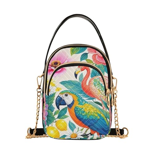 Rosafarbene Flamingo-Blumen-Umhängetasche mit mehreren Taschen für Reisen von Amooorous