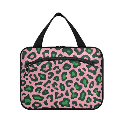 Rosafarbene und grüne Leopardenmuster zum Aufhängen, Reisetasche mit Haken, Designer-Essentials Hautpflege-Tasche für Damen, Badezimmer, Bolsas para maquillaje L Rosafarbene und grüne Leopardenmuster zum Aufhängen, Reisetasche mit Haken, Designer-Essentials Hautpflege-Tasche für Damen, Badezimmer, Bolsas para maquillaje L von Amooorous