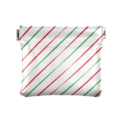 Rot und Grün Weihnachten Streifen Damen Klein Leder Kleingeld Geldbörse Niedlich Reisezubehör für Frauen, Rote und grüne Weihnachtsstreifen, 1 size von Amooorous