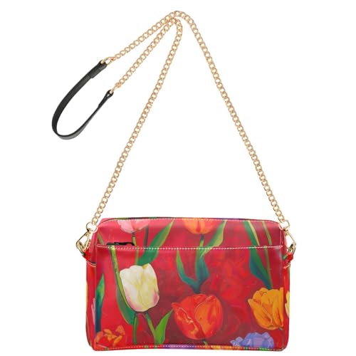 Rote Ölgemälde Blumen Mode Frau Handtasche Schultergurt Veganes Leder Crossbody Geldbörse Wasserdicht Handtasche für Reisen von Amooorous