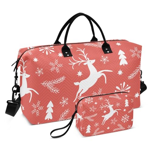 Rote Weihnachtstasche mit Rentier-Motiv, große Reisetasche, Wochenendausrüstung, Turnbeutel mit Kulturbeutel für Trekking, wasserdicht, Rotes Weihnachts-Rentier, 1 size von Amooorous
