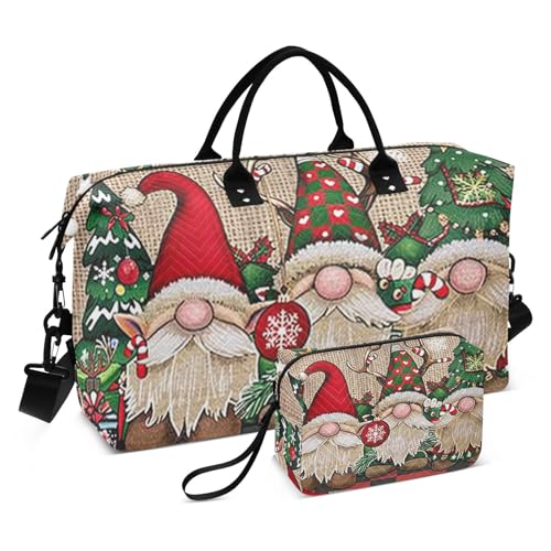 Rote und grüne Weihnachts-Zwergen-Reisetasche, Handgepäck, Wochenendtasche, großer Turnbeutel mit verstellbarem Riemen für Yoga, 2-teiliges Set, Rote und grüne Weihnachtszwerge, 1 size von Amooorous