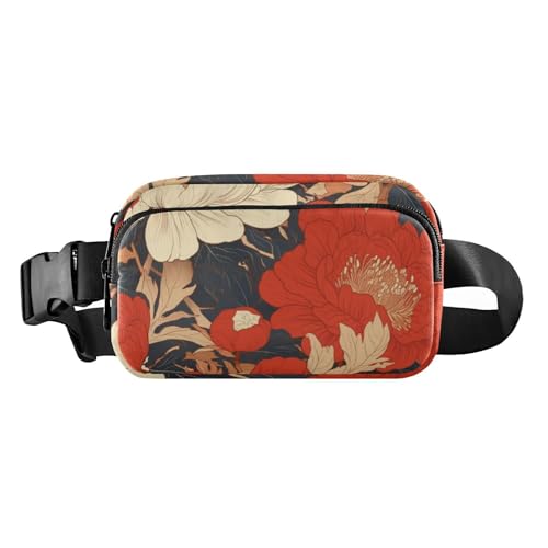 Rote und weiße Pfingstrose, trendige Bauchtasche für Damen und Herren, Mini-Croose-Körper-Geldbörse mit verstellbarem Riemen für Einkaufen, Sport, Arbeit, Rote und weiße Pfingstrose, 1 size von Amooorous