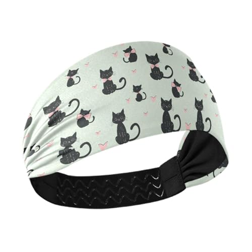Rutschfeste Stoff-Stirnbänder für Damen, Cartoon-Motiv, niedliche schwarze Katze, dehnbare Schweißbänder für Radfahren, Yoga, Basketball, Cintas para el pelo de mujer von Amooorous