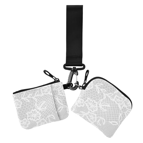 Sanfte weiße Spitze Dual Münzgeldbörse Kreditkartenhalter Geldbörse Slim Abnehmbare Frauen Kreditkartenetui Münzbörse mit Handgelenkschlaufe für Frauen 2 Stück, Sanfte weiße Spitze, 1 size, Casual von Amooorous