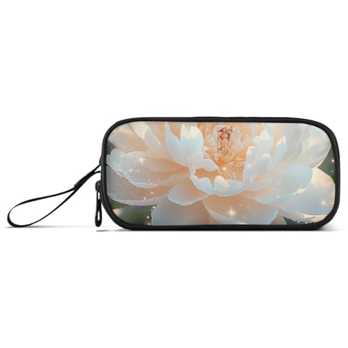 Schimmerndes weißes Federmäppchen mit Pfingstrosen, Nylon, Schulbedarf, großes Fassungsvermögen, Federmäppchen für Kinder, Schreibwaren-Organizer für Mittelschule und Frauen von Amooorous