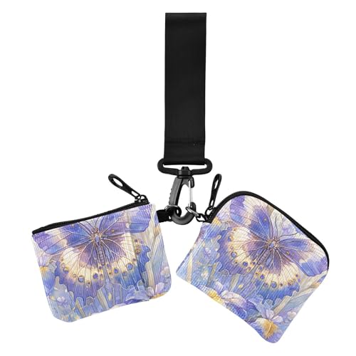 Schmetterling Iris Blumen Lila Blau Damen Dual Wallets Visitenkartenetuis Dünn Flach Frauen Kreditkartenetui Münzbörse mit Schlüsselanhänger für Arbeit Reisen 2 Packungen, Schmetterling Iris Blumen von Amooorous
