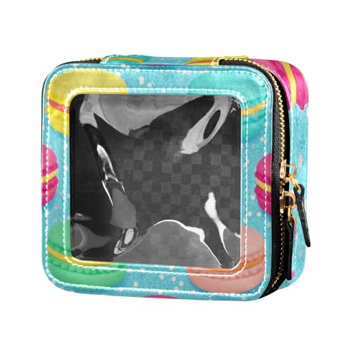 Schöne, bunte Macaron-Dessert-Make-up-Tasche, transparentes Leder, Kosmetiktasche, Kosmetiktasche, Organizer für Reisen von Amooorous