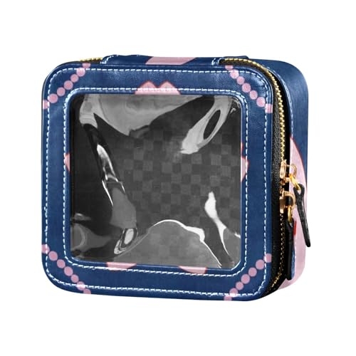 Schöne, pfirsichblaue Make-up-Tasche, transparentes Leder, Kosmetiktasche, Make-up-Organizer für Reisen von Amooorous