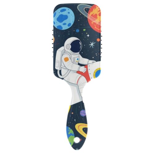 Schöne weiße Astronauten-Planet-Bürsten für schwarze Frauen, zum Föhnen, Kopfhaut-Massagegerät für dickes Haar mit ergonomischem Griff, Cepillo Anti-Frizz para cabello von Amooorous