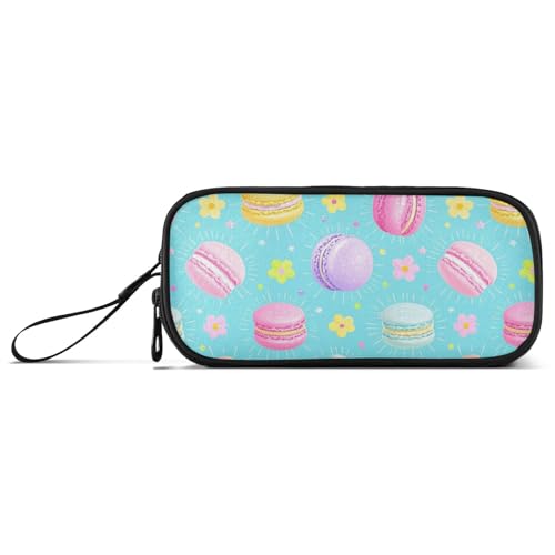 Schönes, buntes Federmäppchen mit Macaron-Dessert-Blumen, Nylon, großes Fassungsvermögen, Schulmäppchen, Schreibwaren für Herren der Mittelschule von Amooorous