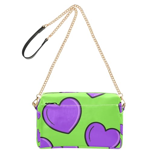 Schultertasche für Damen, fluoreszierendes grünes Herz, Graffiti, modisch, veganes Leder, Umhängetasche, Reißverschluss, Schultertasche von Amooorous